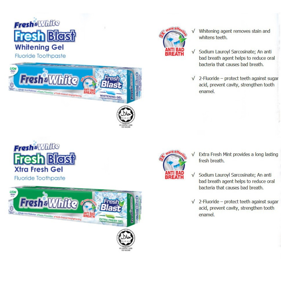 Fresh & White Fresh Blast Toothpaste Extra Fresh Gel 160g (1pc)